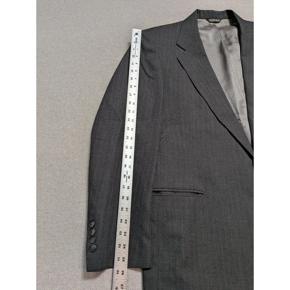 C&R Clothiers Men's 46L 2 Piece Suit Gray Pinstripe Wool Union USA Made Vintage
